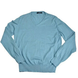 Zara Sweater V-Neck Blue Long Sleeve Cotton Lightweight Size Medium